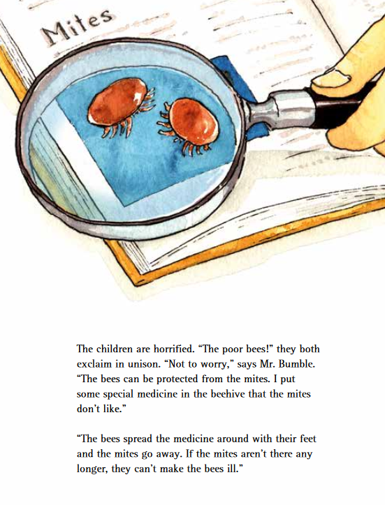 Evidence that neonicotinoids are safe for bees. A detail from Bayer's propaganda book for children - Toby and the Bees.