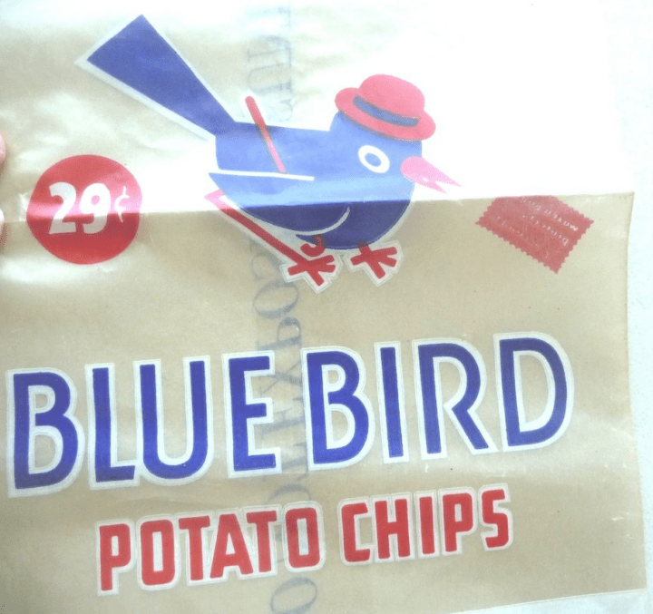 Bluebird wax potato chip bag, Oakland, 1950s (199 dollars on Ebay).PNG