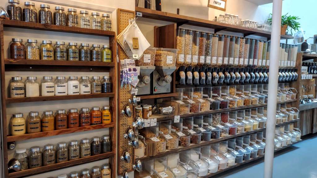 Re-Up Refill Shop, Oakland, California - the bulk food area is shown. 