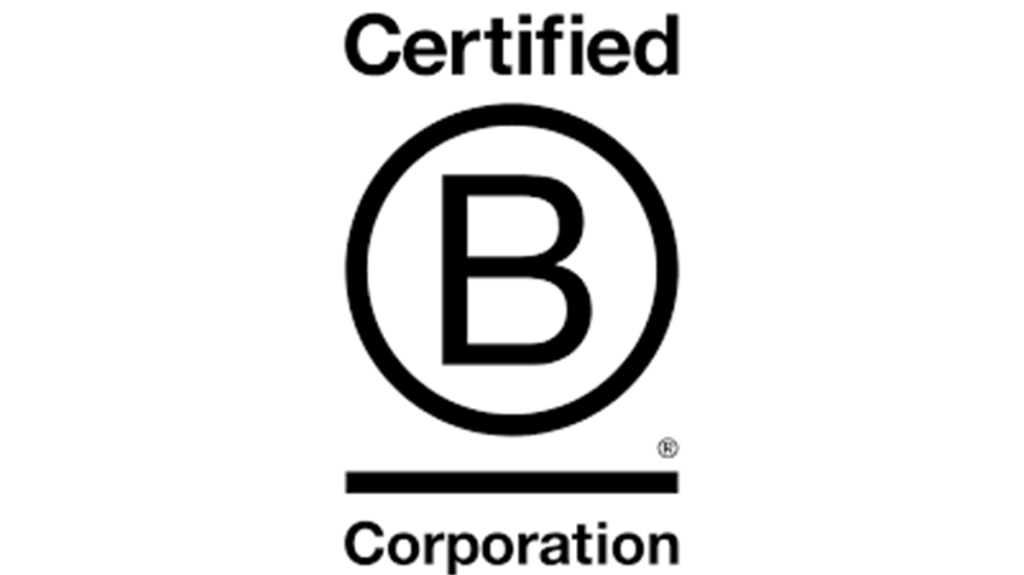 The certified B Corporation logo is pictured. A large B inside a circle is flanked by the words Certified Corporation.