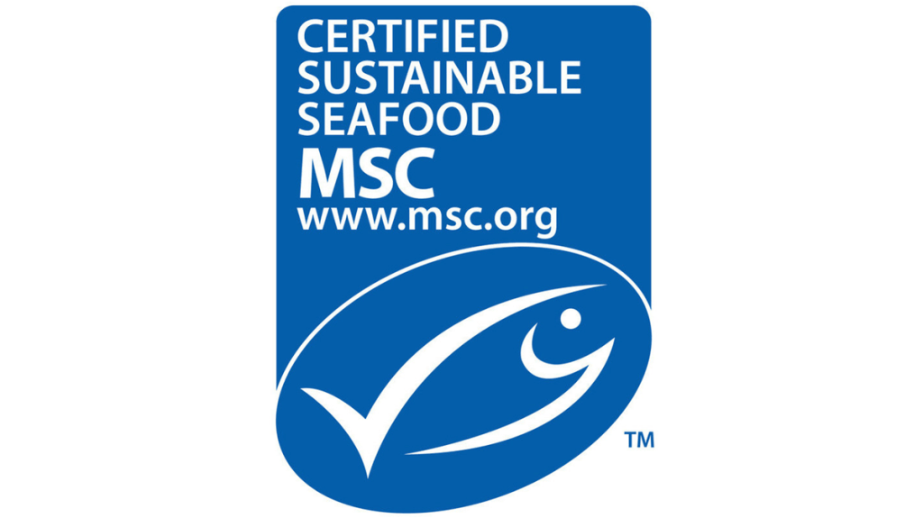 The Marine Stewardship Council (MSC) logo for certified sustainable seafood. It contains (white on blue) a graphic of a fish with a checkmark and the message: Certified Sustainable Seafood. MSC. www.msc.org